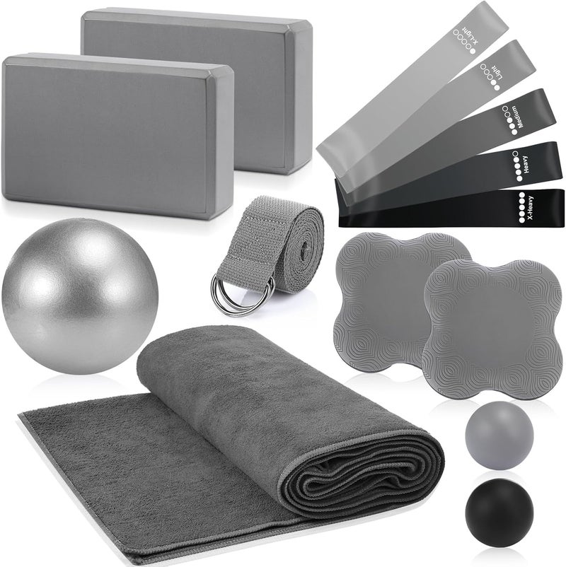Simgoing 14 Pcs Yoga Kits for Home Workouts Pilates Equipment Set for Women Beginners Include Hot Yoga Towel Blocks Strap, Knee Pad, Resistance Loop Exercise Band, Massage Lacrosse Ball, Pilates Ball - Image 1